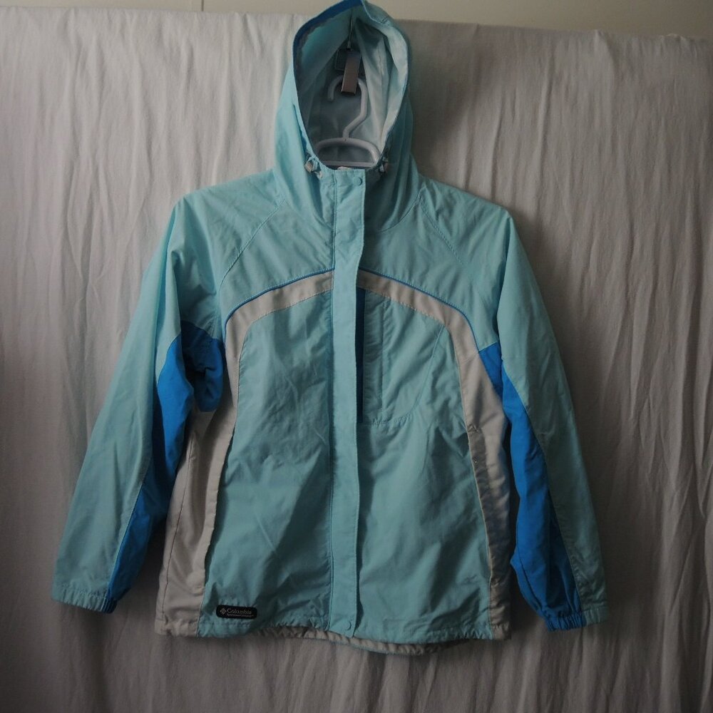 Columbia Packable Windbreaker Jacket Full Zip w/Hood Light Blue Sz M